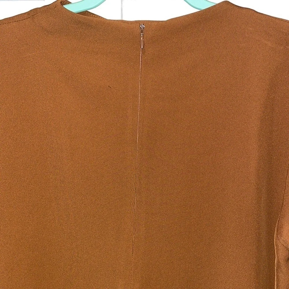 Calvin Klein Solid Crepe De Chine Mock Neck Short Puffed Elbow Sleeve Blouse - Picture 8 of 12